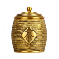 Tea Container Canister Woven Texture Lidded Brass Canister Round Bulbous