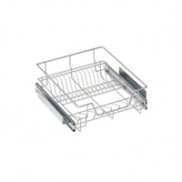 Metal Pull-out Cabinet Basket Divided Sliding Wire Basket exposedFrame Multi-Tier Storage Rack Silver-Toned