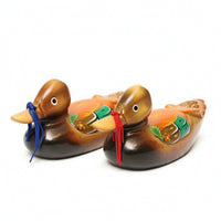 Carved Wooden Ducks Cute Duck Figurines with Ribbons Glossy for Living Room