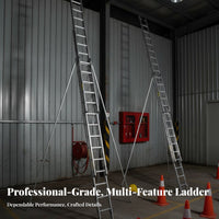 3-Section Extension Ladder High Load Capacity Telescopic Fire Ladder Anti-Slip Rungs for Firefighters, Home Renovation, Building Exteriors, Warehouses