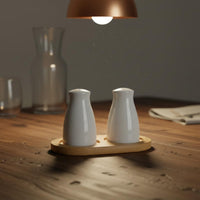 2 Pieces Table Seasoning and Pepper Seasoning Pair Decorative Ceramic Spice Shakers Includes Bamboo Tray Tabletop Set for Kitchen Countertop