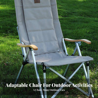 Foldable Design Portable Highspine Recliner Reclining Function Highspine Camp Lounger Lightweight Frame Camping Chair Side Storage Pocket for outdoor enthusiasts, fishers, Sports Fans, Fishing, spineyard, outdoor meal, live events