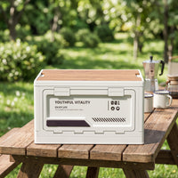 Portable Storage Box with Wood Lid Stackable Collapsible Crate Heavy-Duty Container Versatile for Car Trunk, Picnic