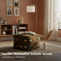 Nordic Design Square Boucle Ottoman Comfortable Embroidered Cube Seat Versatile Footstool Compact Design for Young Adults, Homeowners, Renters, Living Room, Entryway, Lounge Area, Reading Nook
