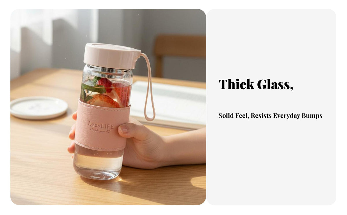 Glass Tea Infuser Bottle Anti-Scald Sleeve Glass Water Bottle with Strainer Heat and Cold Resistant Loose Leaf Tea Tumbler for School, Home, on the Go