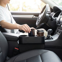 Space-Saving Car Seat Space Organizer with Cup Holder Universal Car Seat Space Storage Box Slim Auto Console Side Storage Box Compact for Commuters