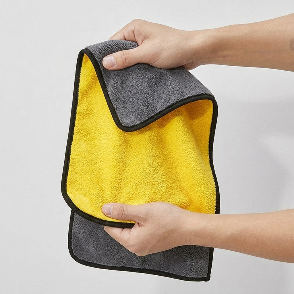 Microfibre Towel and Double Sided Towel, High Absorbency Car Drying Towel for Car Washing, Six-Weft Jacquard Coral Fleece in Gray-Yellow