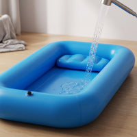 Portable Inflatable Nursing Bath Tub Cushioned Inflatable Basin with Drain Hose Easy to Store Bedside Bathing Basin Lightweight for Bedridden Patients, Elderly, Caregivers