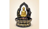 Black and Gold Fountain with Buddha Figure Textured Tabletop Water Fountain Small Zen-Style for Desk