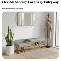 Minimalist Aesthetic Padded Shoe Rack with Seat Multi-Functional Design Upholstered Shoe Rack with Backrest Sturdy Frame Entryway Bench High Load Capacity for Families, Apartment Dwellers, Homeowners, Hallway, Mudroom, Bedroom, Closet