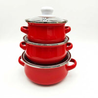 Enamel Soup Pot Set, Korean Cooking Pot, Double Handles Stew Pot, Flat Bottom Enamelware Cookware, Compact Household Kitchen Use