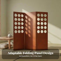 Retro Design 3-Panel Folding Screen Solid Wood Frame 3-Panel Circle Cutout Screen Foldable Room Divider Decorative for Guesthouse Owners, Homeowners, Awayice Workers, Bedroom, Studio Apartment