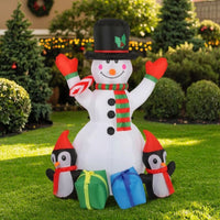 Outdoor Snowman with Penguins Inflatable Colorful Snowman with Top Hat Inflatable Easy Setup Sturdy for Garden, Lawn