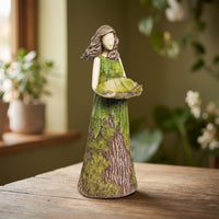 Figurine with Bowl Rustic Statue Artisanal for Shelf, Patio