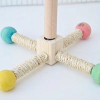 Parrot Toy Rotating Perch with 4 Wood Cross-pieces, Interactive Wooden Bird Toy with Colored Balls, Rotating Cage Accessory for Cockatiels