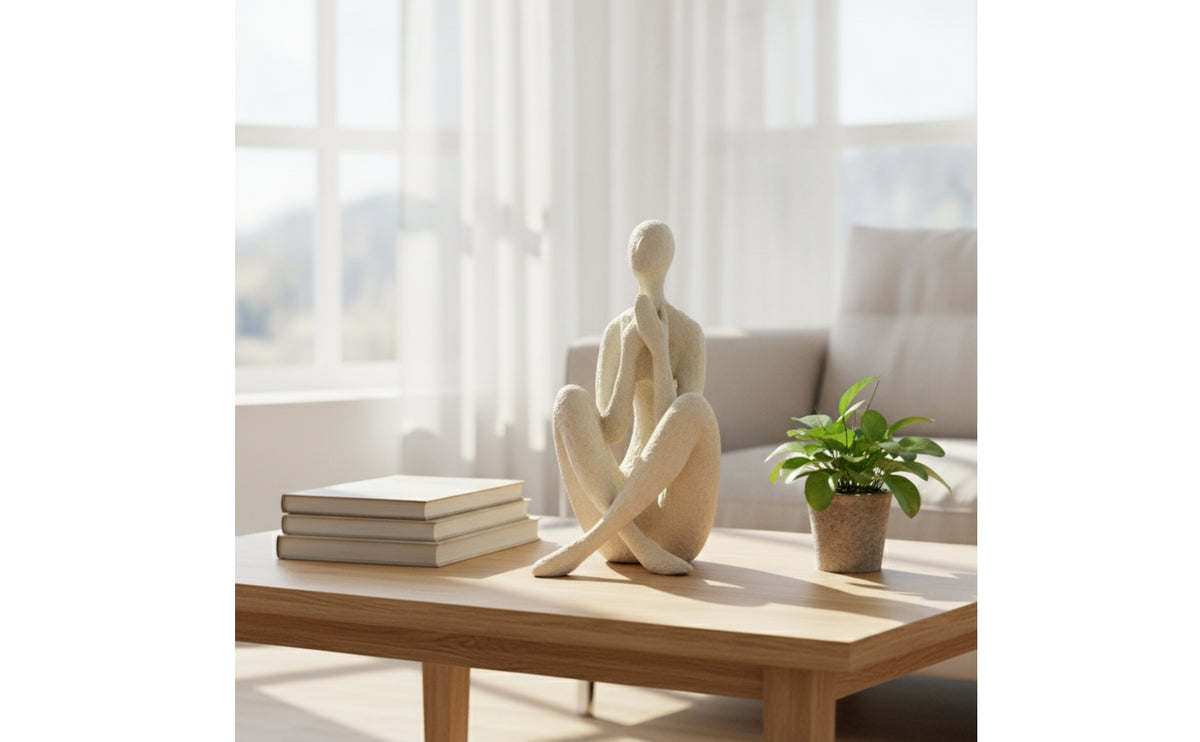 Modern Abstract Sculpture Stone-Like Meditation Statue Calm Human Figure Sculpture Indoor for Bookshelf