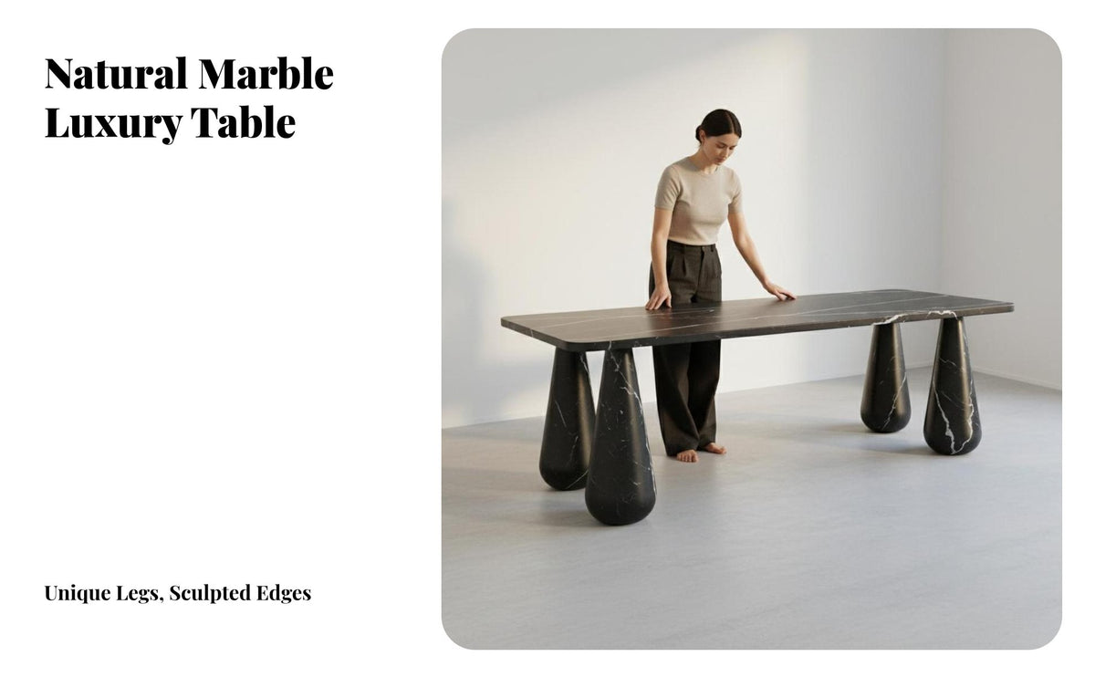 Round Marble Dining Table Luxurious Modern Marble Table Unique Veining Designer St Single Bench for Interior Designers, Homeowners, Kitchen, Villa