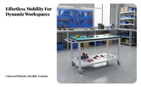 Locking Wheels Anti-Static Mobile Workbench Long-Lasting Steel Frame Mobile Work Bench Wear-Resistant Rolling Tool Cart Easy Assembly for Mechanics, Technicians, Laboratory Workers, Laboratoryoratory Oratory, Repair Shop, Warehouse, Job Sites