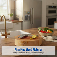 Pine Wood Chopping Board, Durable Round Cutting Board, Thick Butcher Block for Home or Commercial Use