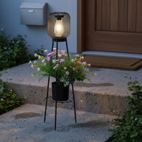 Solar Tripod Planter Lamp 2 in 1 Design Black Mesh Planter Lamp Decorative Tripod Outdoor Lamp for Patio, Porch
