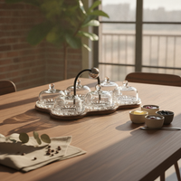 Wooden Dessert Serving Tray Carrying Handle Glass Dessert Cup Set Transparent Lid Glass Lid Holder