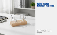 Beech Wood Business Card Holder, Metal Stand, Office Desktop Organizer, Modern Minimalist Card Display, Multiple Colors