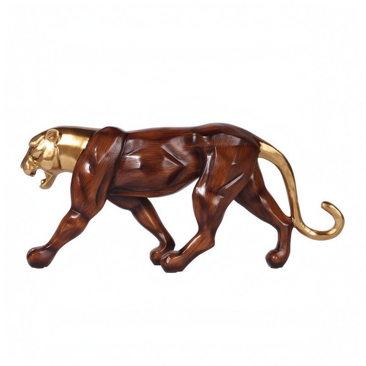 Woodgrain Big Feline Sculpture Polished Finish Wood Feline Statue Decorative Room Decoration Modern Minimalism for Tabletop
