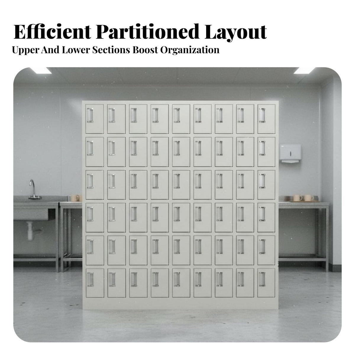 Stainless Steel Construction Workshop Tea Cup Cabinet Long-Lasting Employee Cup Storage Cabinet Space-Saving Pigeonhole Storage Unit for Factory Workers, Employees, Students, Break Room, Office, Hospital, School