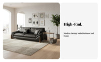 3-Seater Modern Sofa Genuine Leather Upholstery Deep-Seat 3-Person Sofa Minimalist design Lounge Seating for Apartment Dwellers, Families, Waiting Room