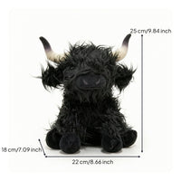 Highland Cow Stuffed Animal with Long Horns Shaggy Highland Cow Stuffed Animal Doll Soft Realistic for Children, Bookshelf