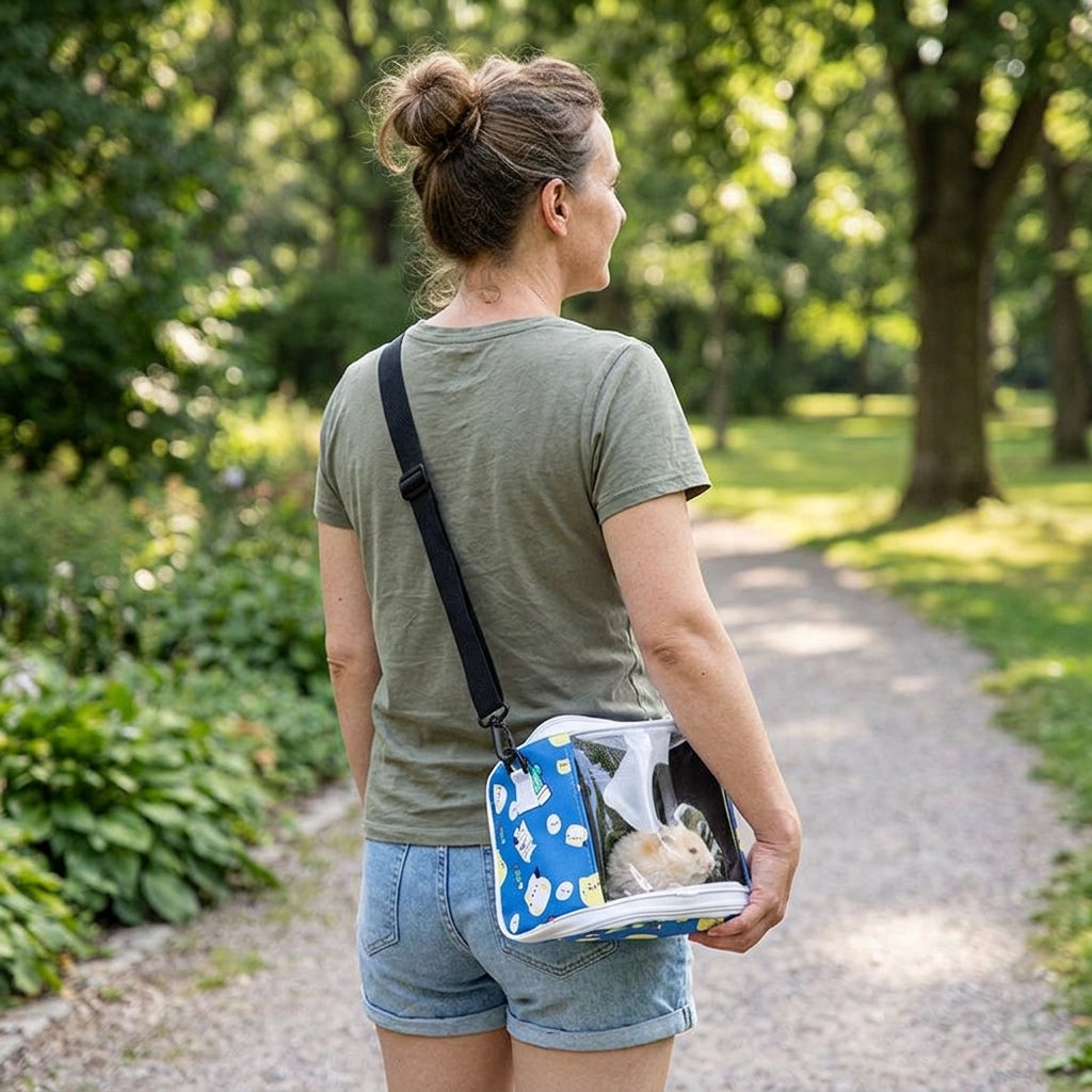 Hamster Carrier Bag with Clear Window, Soft-Sided Small Pet Travel Bag for Outgoing Travel, Adjustable Shoulder Strap for Breathable Hamster Use