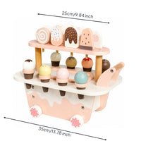 Toy Ice Cream Cart Pastel Wooden Play Cart with Desserts Sturdy Pretend Play Dessert Stand for Kids