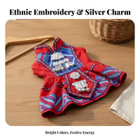 Imitation Silver Ornaments Ethnic Pet Costume Hand-Sewn Element S Traditional Chinese Dog Outfit Festive Design for Cat Owners, Cats