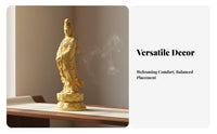 Intricacy Ed Carving Deity of Mercy Statue on Lotus Serene Visage Guanyin Statue Handmade Deity of Mercy Sculpture Feng Shui Decor for Spiritual Seekers, Mindful Movement Practice and Meditation Practitioners, Living Room, Office, Bookshelf, Car Dashboard