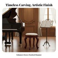 Vintage Design Carved Leg Vanity Seat Multi-Functional Carved Leg Padded Stool Anti-Slip Feet Music Bench Rounded Corners for Piano Players, Musicians, Homeowners, Dressing Room, Bedroom, Home, Entryway