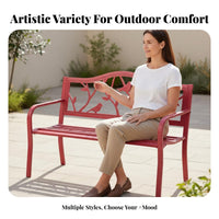 2-Seater Wrought Iron Settee Weather-Resistant Slatted Metal Bench Long-Lasting Outdoor Furniture Decorative Backrest for Homeowners, Gardeners, Garden, Yard, Porch, Balcony
