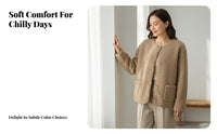 Round Neck Fleece Cardigan Warm women's Fleece Cardigan Soft Collarless Open Front Jacket for Young Adults, Students, Fall Season, Daily Wear, Outdoor
