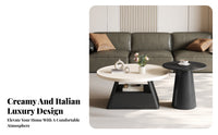 2 Pieces Space-Saving Round Coffee and End Table Set Rounded Edges Pair of Round Occasional Tables Versatile Use Indoor Furniture Stable Structure for Small Apartment Dwellers, Homeowners, Students, Living Room, Lounge Area, Office, Bedroom