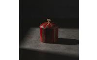Lidded Jar with Metal Knob Cylindrical Mango Wood Canister with Lid for Vanity