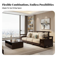 Wooden Frame Seating Group with Storage New Chinese aesthetic 3-Seater configurable Sofa Light Luxury Living Room Furniture for Families, Adults, Home, Bedroom