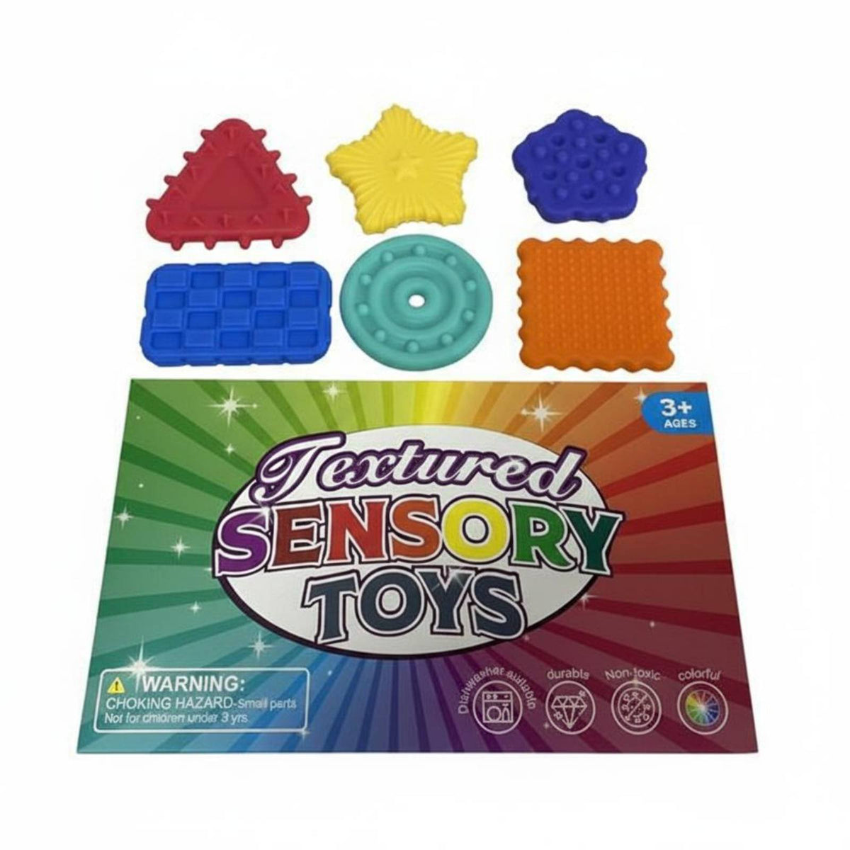 6 Pieces Stress Relief Textured Sensory Block Easy to Clean Silicone Sensory Stone Calming Textured Silicone Cube Quiet for Children