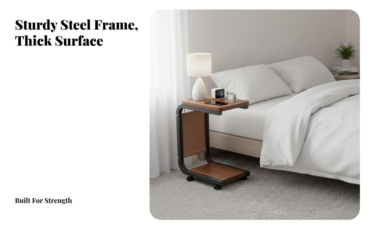 With casters C-Shaped Rolling Table Space-Saving Rolling C-Shaped Table Minimalist Design Household Furniture Multi-Functional for Home Office Workers, Apartment Dwellers, Homeowners, Living Room, Bedroom, Small areas