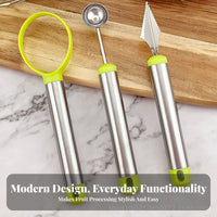 3 Pieces Stainless Steel Fruit Prep Tools Multifunctional Fruit Carving Tool Kit Fruit Baller Ladle Set Food Grade Material