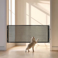 Wide Retractable Pet Barrier Adjustable Mesh Dog Gate with Hooks Portable Retractable Mesh Gate Indoor for Doorways