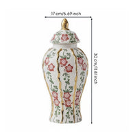 Porcelain Vase Floral Pattern Lidded Display Jar Decorative Lid Home Decor