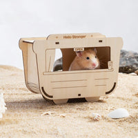 Decorative Design Hamster House and Hide, Plywood Wooden Hamster Hideout for Small Pets, Open Ventilation Assembly Required Habitat Accessory
