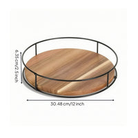 Wooden Acacia Wood Rotating Tray Round Rotating Organizer with Metal Frame Smooth Rotating Tray Turntable Space-Saving for Bathroom