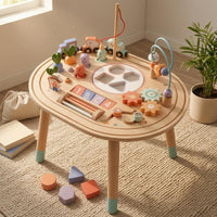 Busy Activity Table Colorful Accents Wooden Activity Table Shape Sorter for Young Children