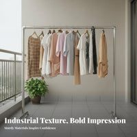 High Load Capacity Freestanding Clothes Rack Stable T-Shaped Base Heavy Duty Garment Rack Multi-Functional Single Clothes Stand Rust-Proof for Students, Apartment Dwellers, Homeowners, Balcony, Dormitory, Bedroom, Laundry Room