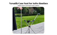 2-in-1 Cane Stool Foldable Folding Cane Stool Lightweight Walking Chair for Elderly, Seniors, Outdoor, Travel, Queueing